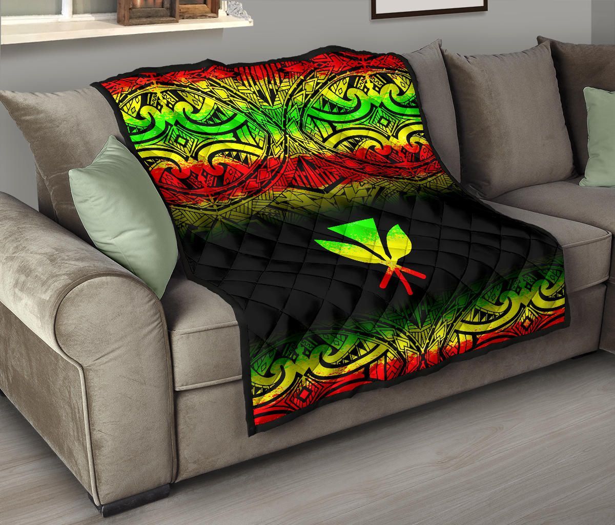 Hawaii Premium Quilt - Reggae Kanaka Maoli Polynesian Tattoo & Black Frog