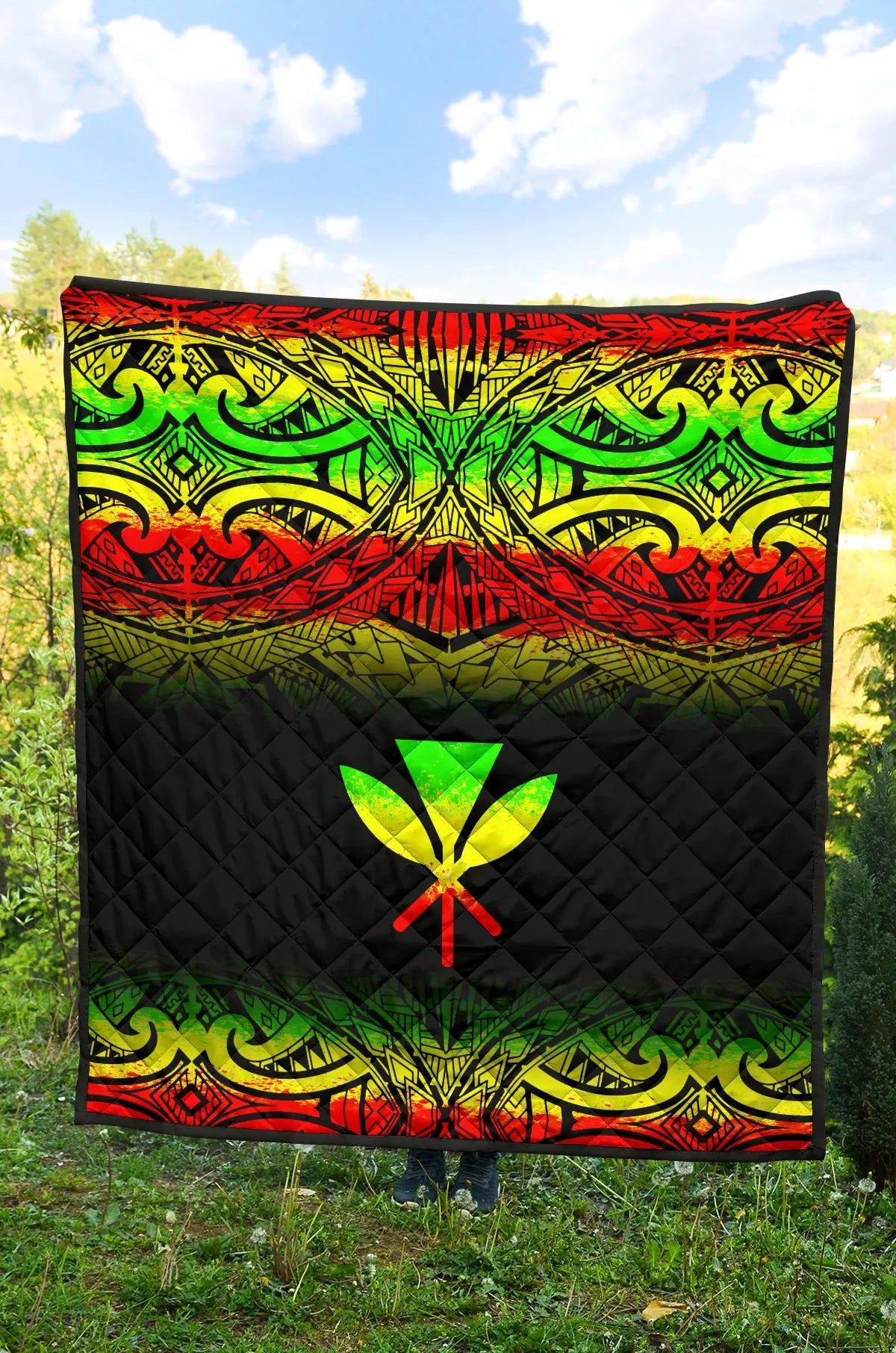 Hawaii Premium Quilt - Reggae Kanaka Maoli Polynesian Tattoo & Black Frog