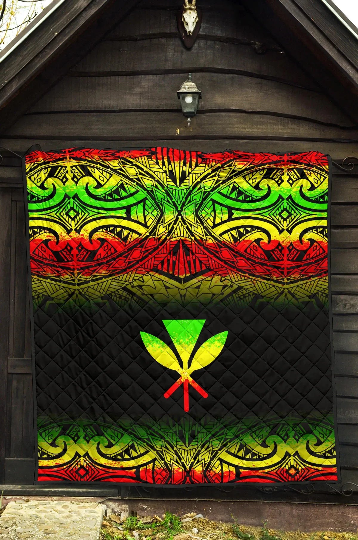Hawaii Premium Quilt - Reggae Kanaka Maoli Polynesian Tattoo & Black Frog