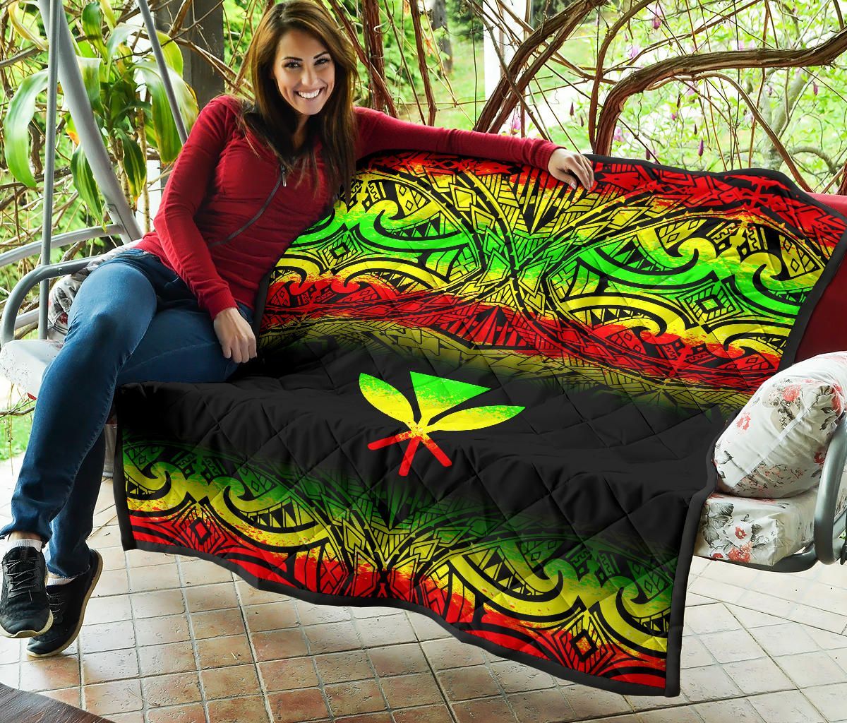 Hawaii Premium Quilt - Reggae Kanaka Maoli Polynesian Tattoo & Black Frog
