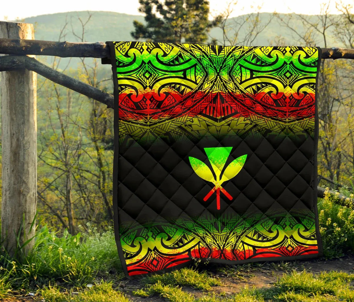 Hawaii Premium Quilt - Reggae Kanaka Maoli Polynesian Tattoo & Black Frog