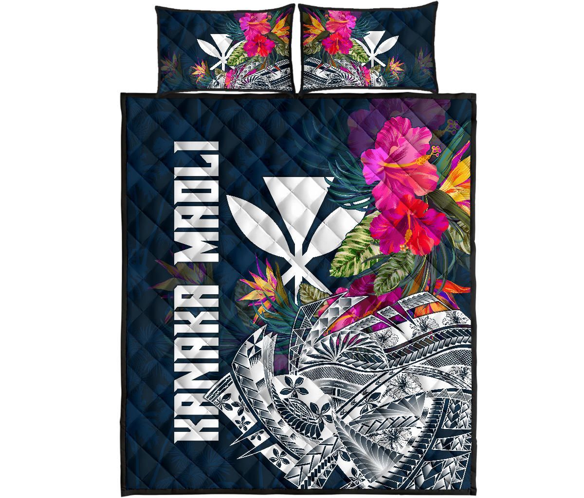 Hawaii Quilt Bed Set - Polynesian Hibiscus with Summer Vibes