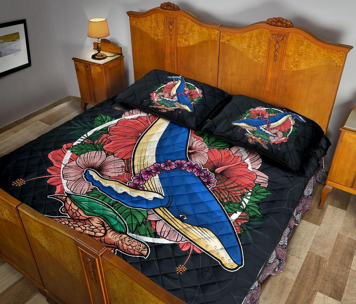 Hawaii Quilt Bed Set - Hawaii Hibiscus Whale Turtle