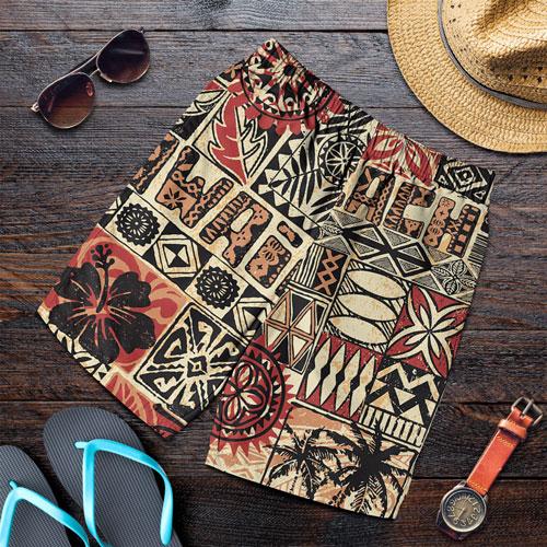 Hawaii Men Shorts - Hawaiian Style Tribal Fabric Patchwork