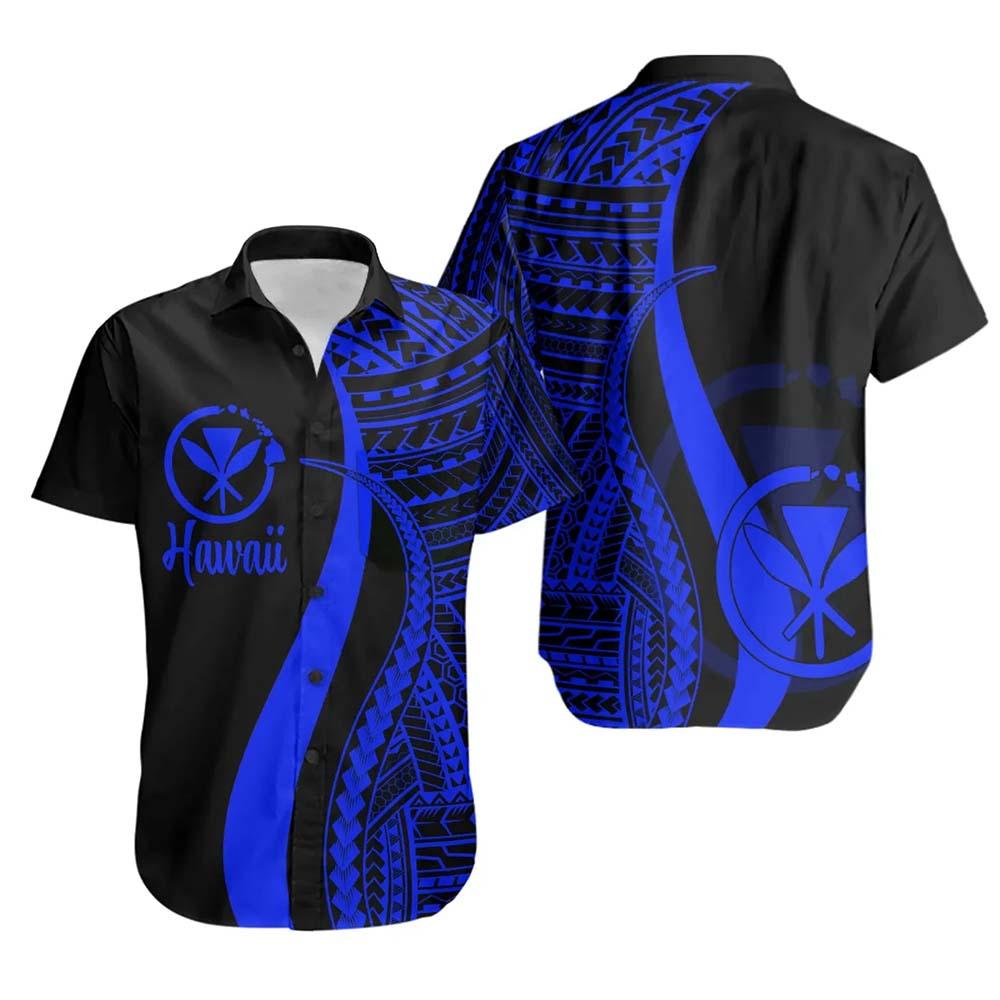 Hawaii Short Sleeve Shirt - Blue Polynesian Tentacle Tribal Pattern