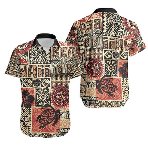 Hawaii Short Sleeve Shirt - Hawaiian Style Tribal Fabric Patchwork