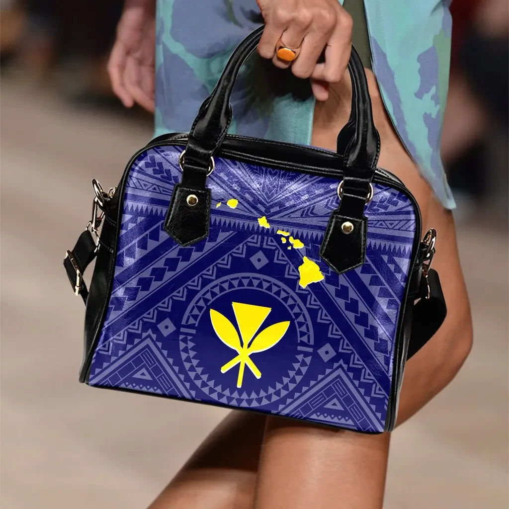 Hawaii Shoulder Handbag - Hawaii Kanaka Maoli And Map (Blue)