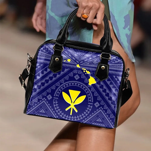 Hawaii Shoulder Handbag - Hawaii Kanaka Maoli And Map (Blue)