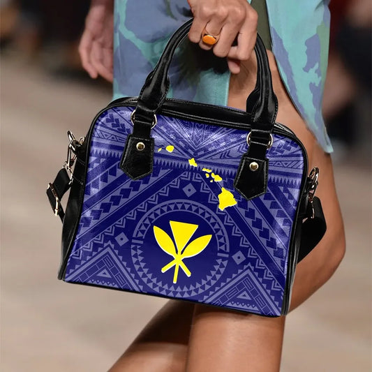 Hawaii Shoulder Handbag - Hawaii Kanaka Maoli And Map (Blue)