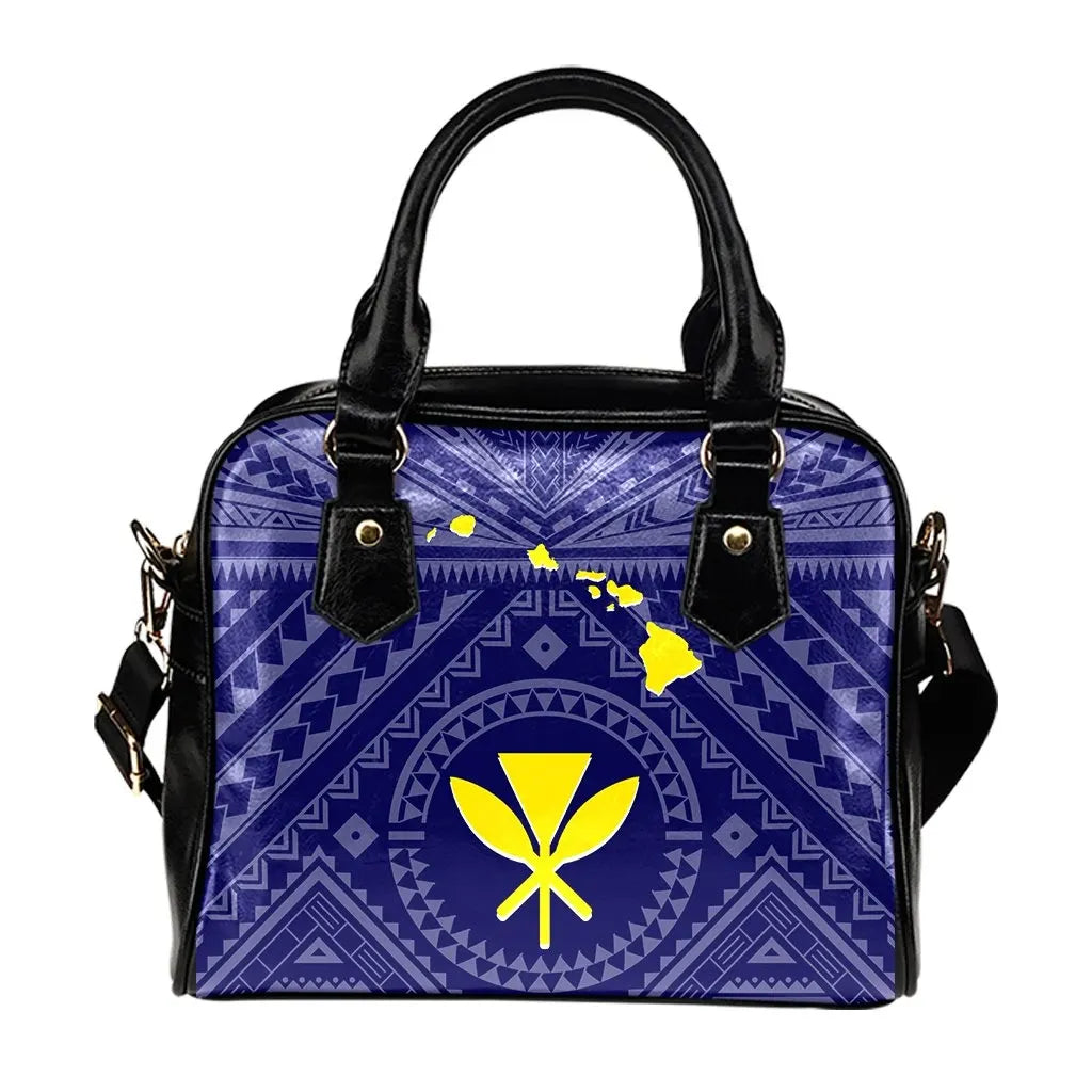 Hawaii Shoulder Handbag - Hawaii Kanaka Maoli And Map (Blue)