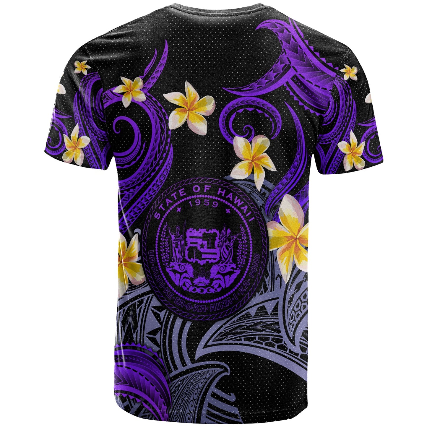 Hawaii T-shirt - Custom Personalised Polynesian Waves with Plumeria Flowers (Purple)