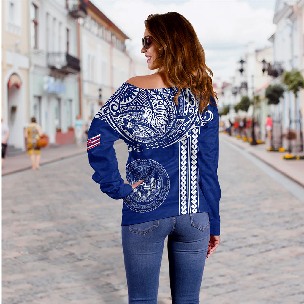 Hawaii Off Shoulder Sweatshirt State of Hawaii Polynesian Tribal Classic Style