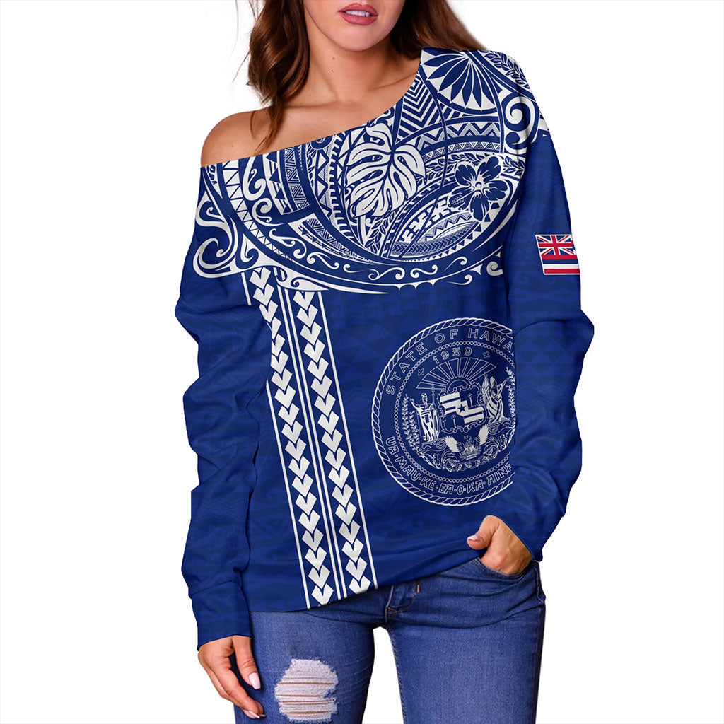 Hawaii Off Shoulder Sweatshirt State of Hawaii Polynesian Tribal Classic Style