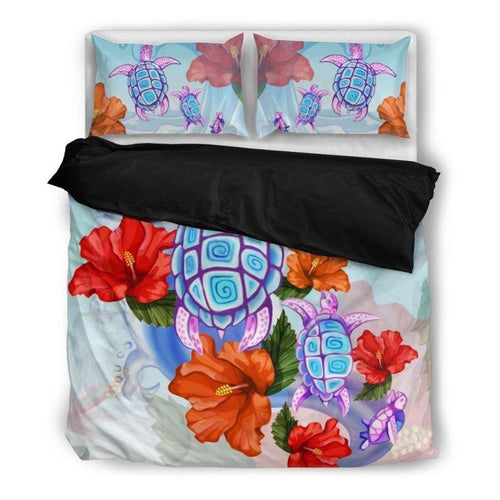 Hawaiian Duvet Cover Set - Turtle And Hibiscus 01