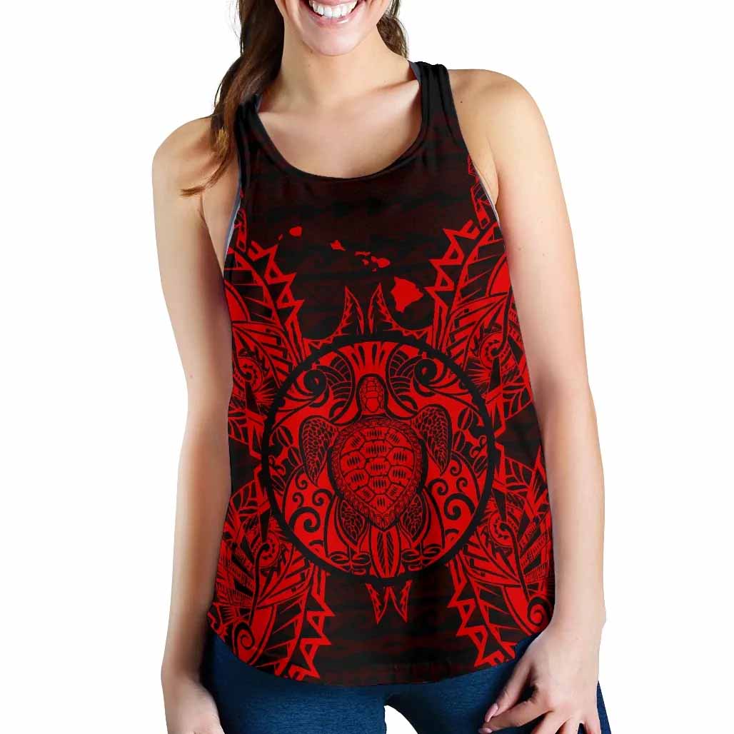 Hawaii Turtle Polynesian Women Tank Top Map Red