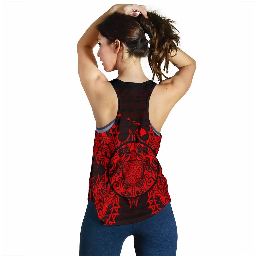 Hawaii Turtle Polynesian Women Tank Top Map Red