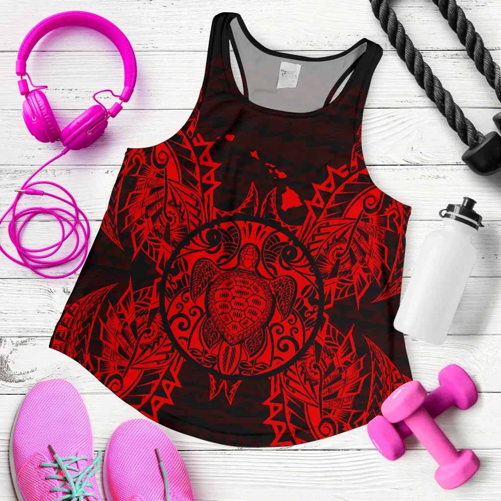 Hawaii Turtle Polynesian Women Tank Top Map Red