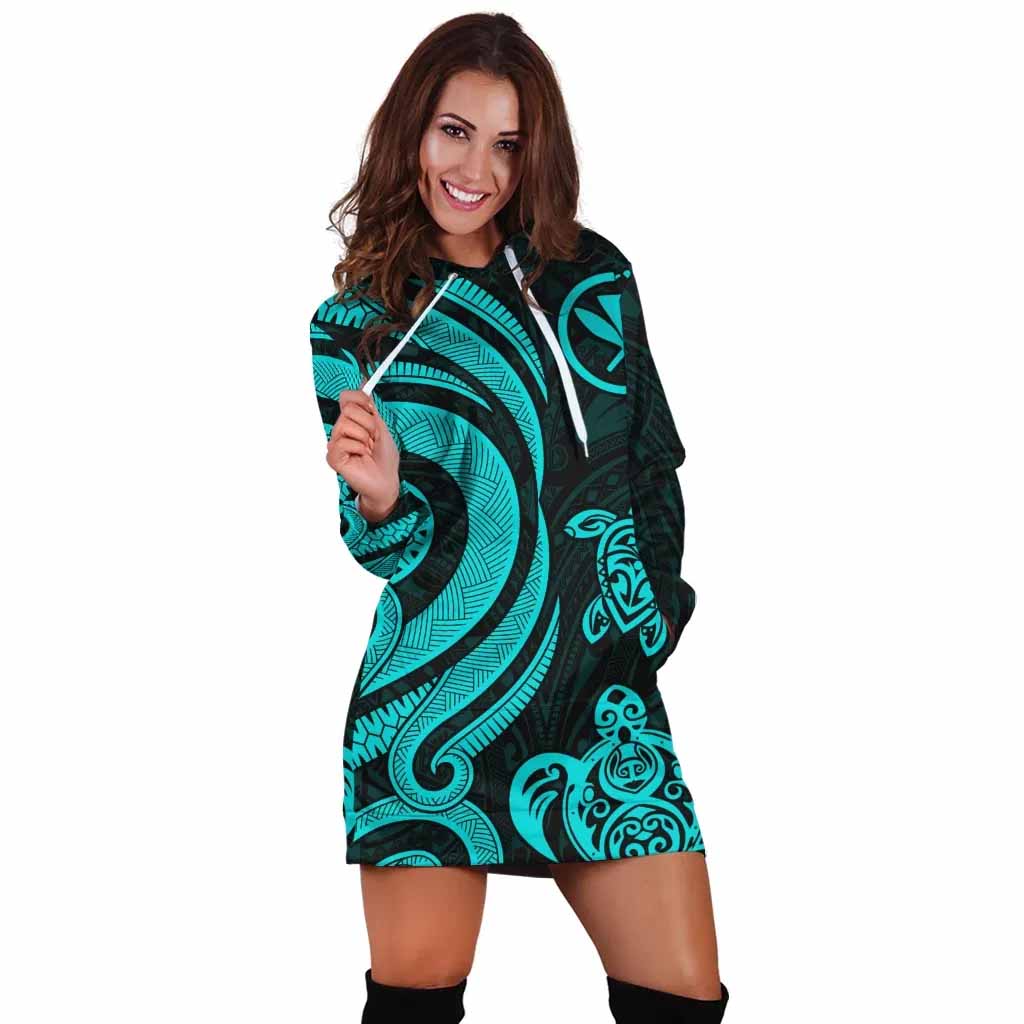 Hawaii Female Hoodie Dress - Turquoise Tentacle Turtle
