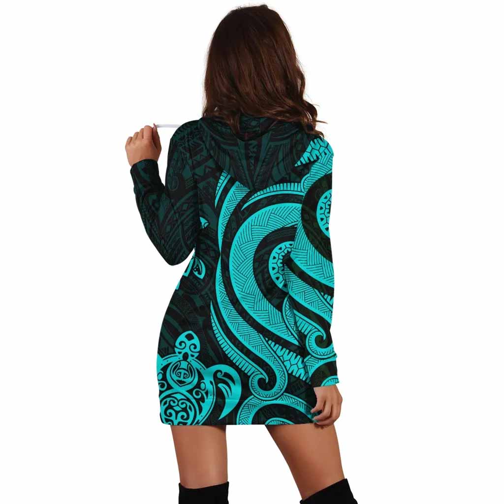 Hawaii Female Hoodie Dress - Turquoise Tentacle Turtle