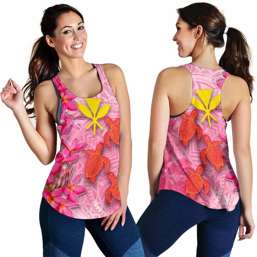 Hawaii Women Racerback Tank - Polynesian Pink Plumeria Turtle