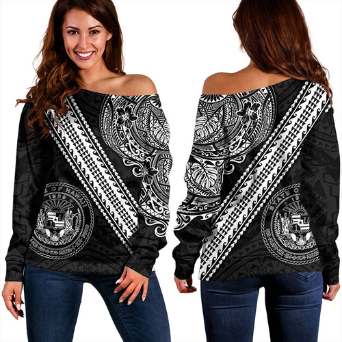 Hawaii Off Shoulder Sweatshirt Seal Tribal Polynesian Tattoos