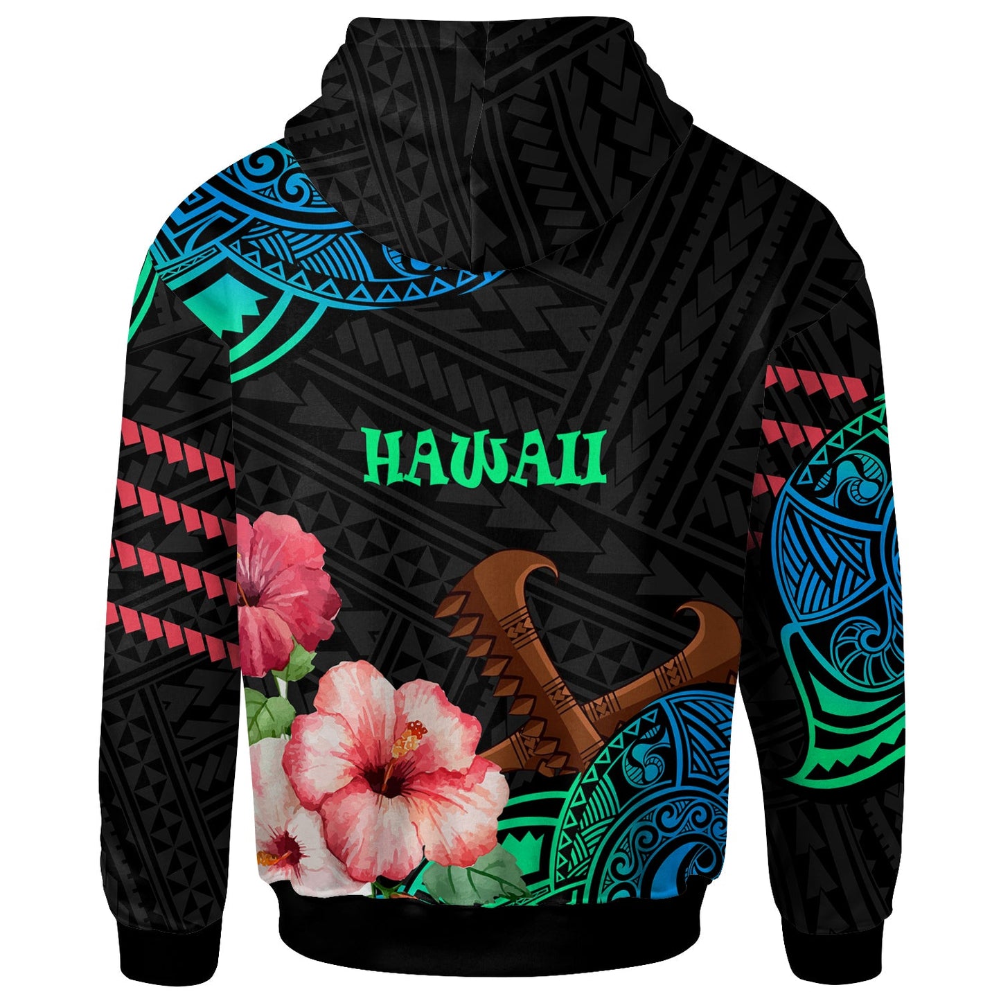 Hawaii Hoodie Polynesian Pattern with Hibicus Flowers