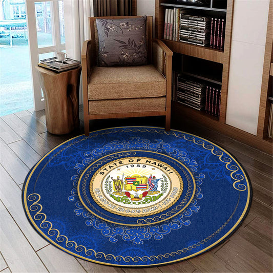 Hawaii Round Rugs Coat Of Arms Mandala