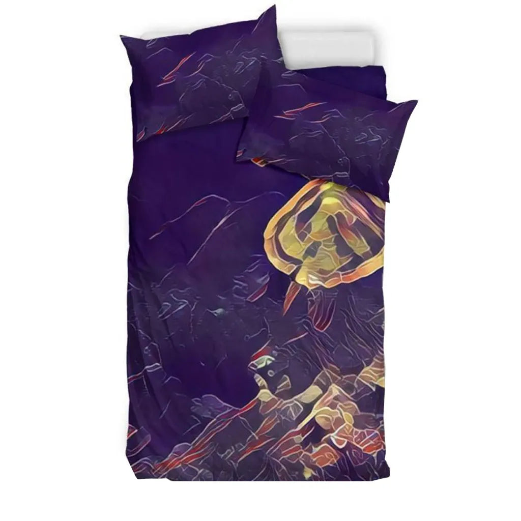 Hawaiian Duvet Cover Set - Sea Turtle Drawing (Violet)