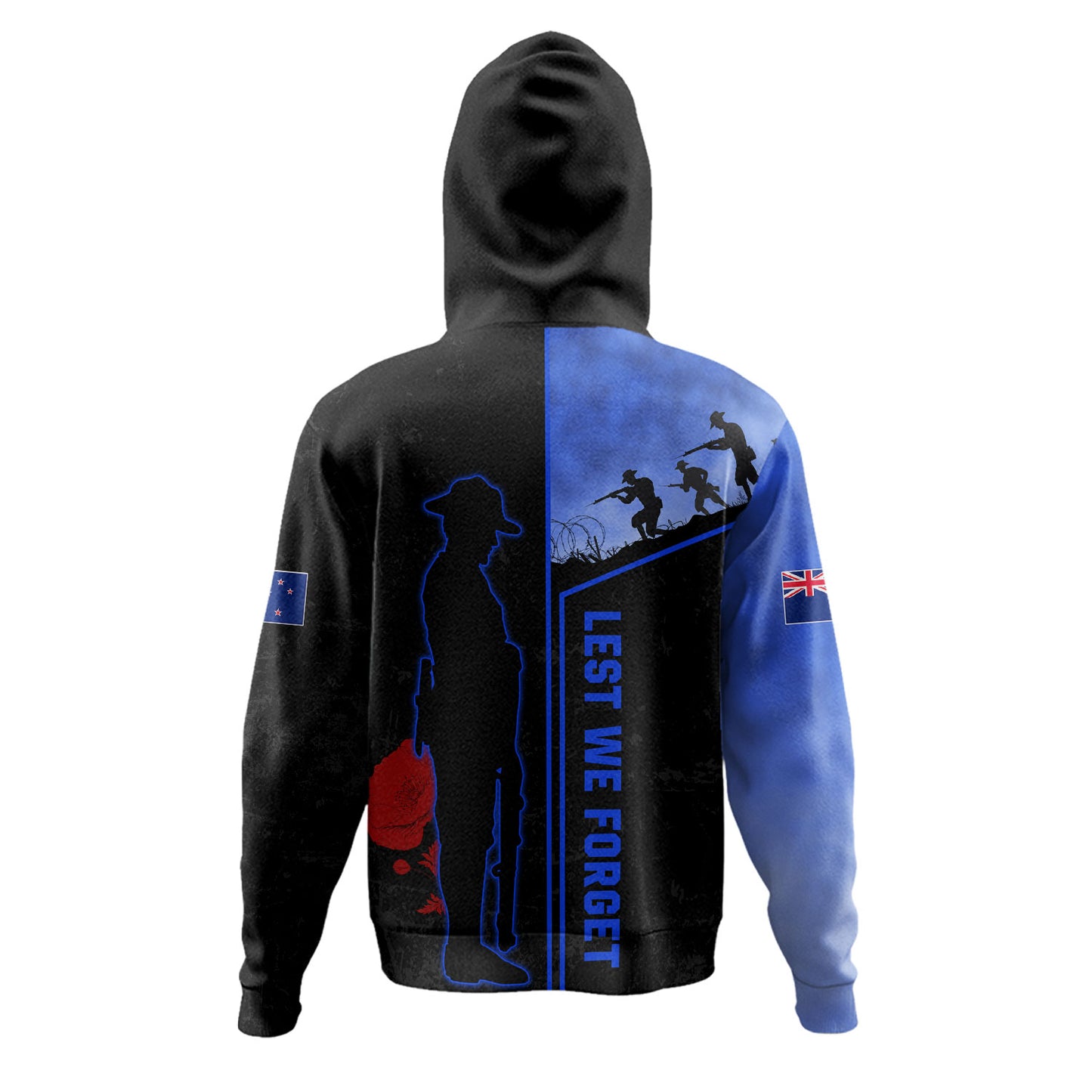 New Zealand Hoodie Anzac Day Lest We Forget Poppy Flower Symbol