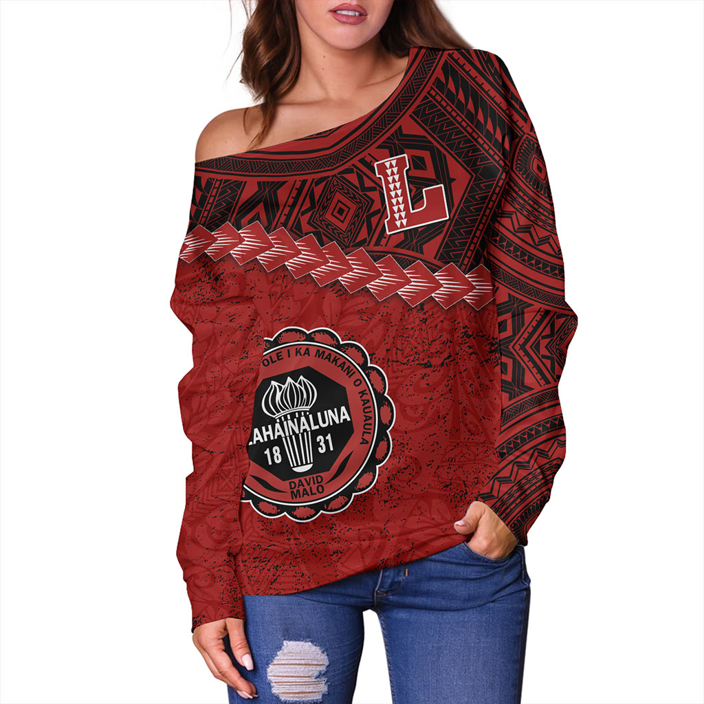 Hawaii Off Shoulder Sweatshirt Lahainaluna High School With Polynesian Tribal