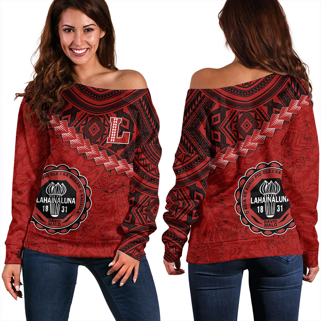 Hawaii Off Shoulder Sweatshirt Lahainaluna High School With Polynesian Tribal