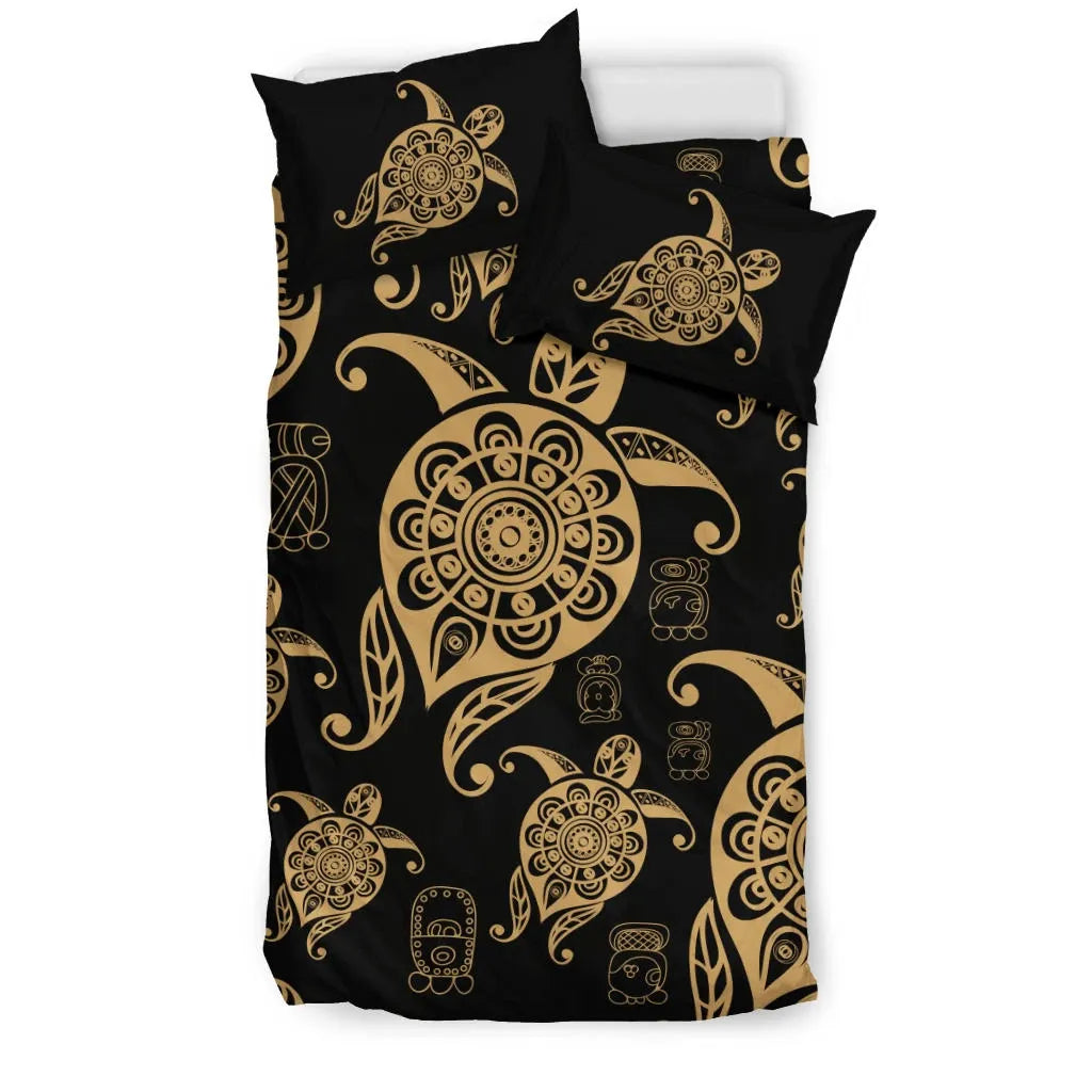 Honu Turtle Hawaiian Duvet Cover Set - Gold Color Style
