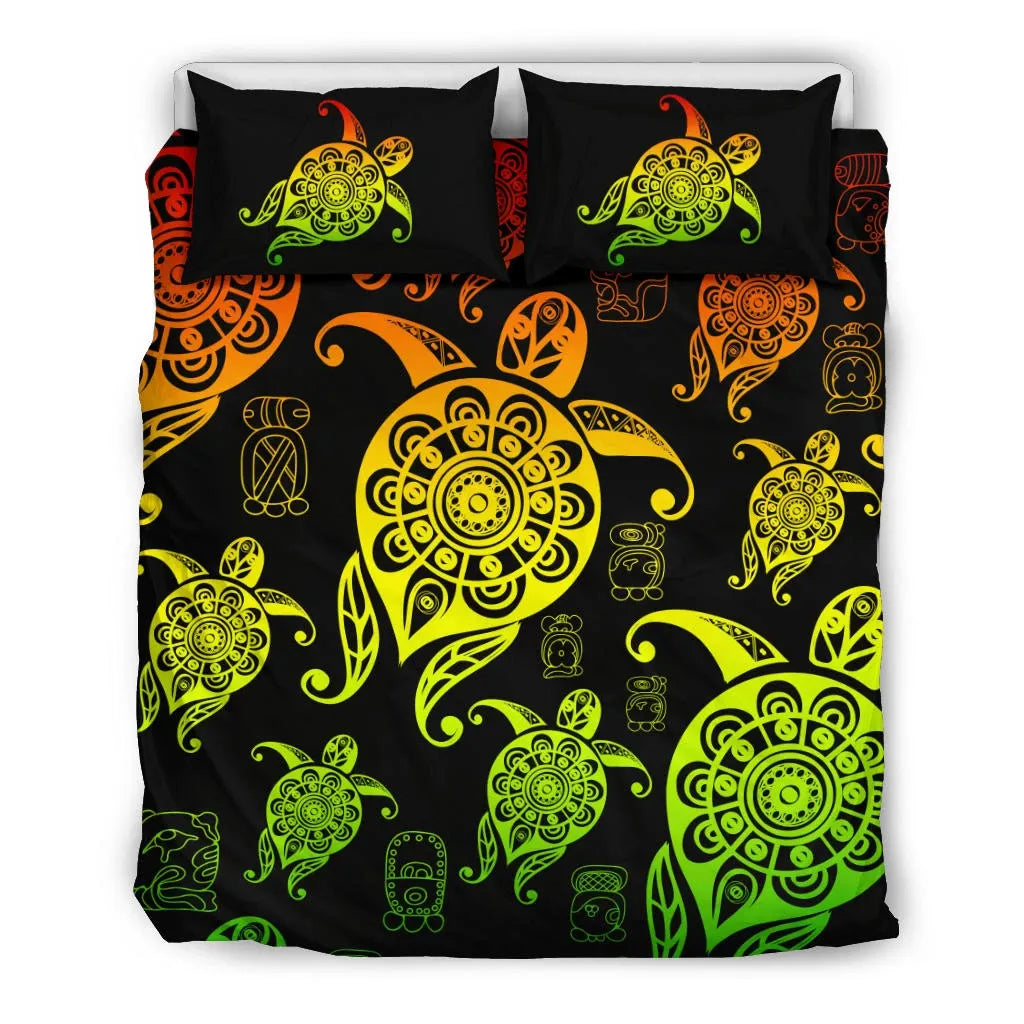 Honu Turtle Hawaiian Duvet Cover Set - Reggae Color Style