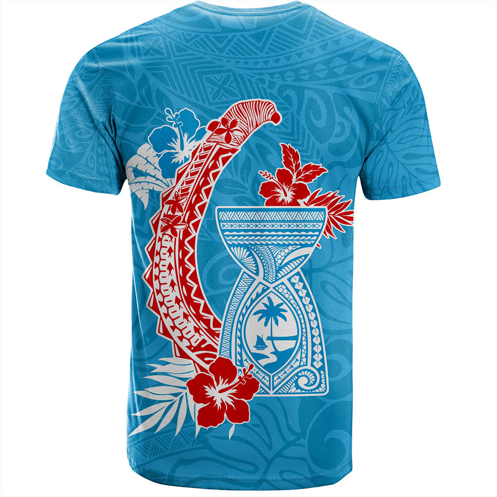 Guam T-Shirt Hook With Latte Stone Hibiscus Tropical Blue