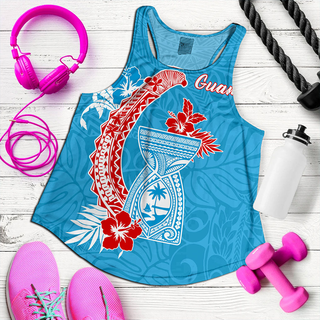 Guam Women Tank Hook With Latte Stone Hibiscus Tropical Blue