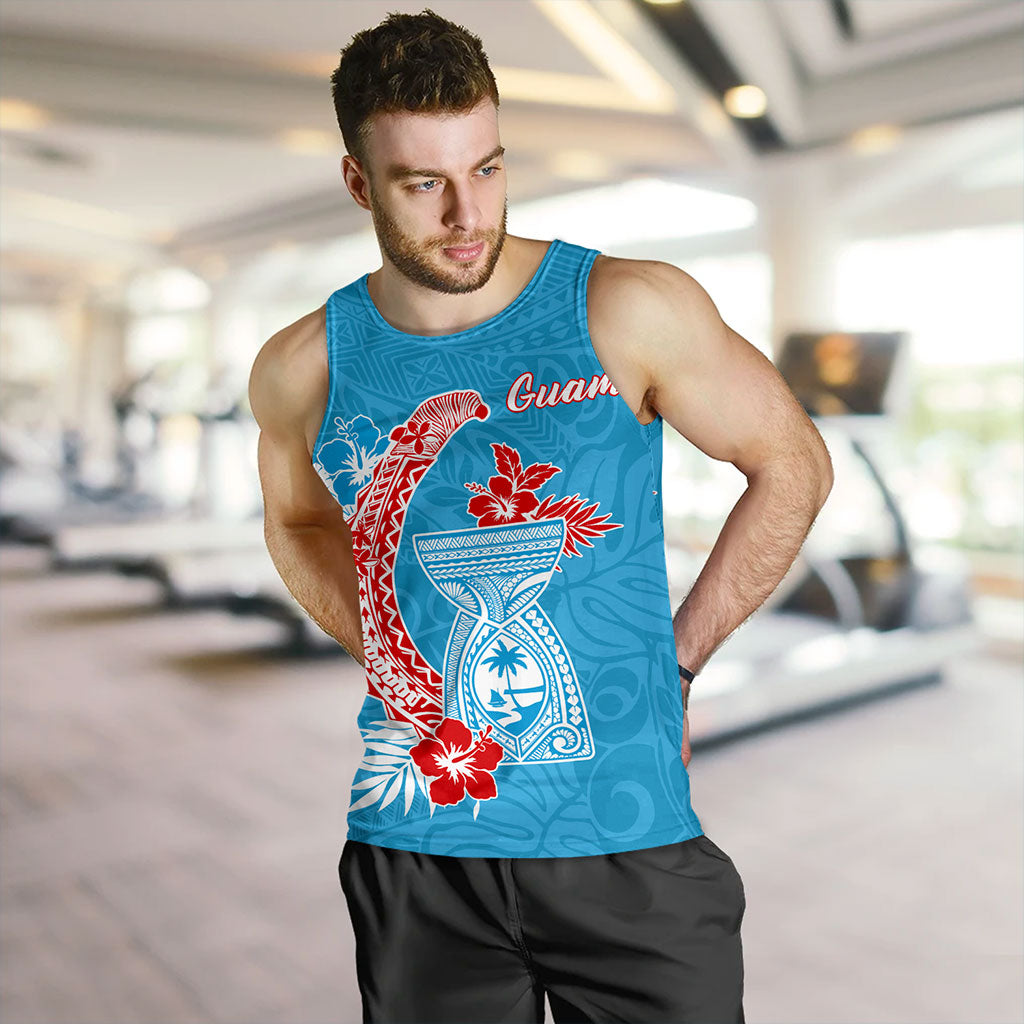 Guam Tank Top Hook With Latte Stone Hibiscus Tropical Blue