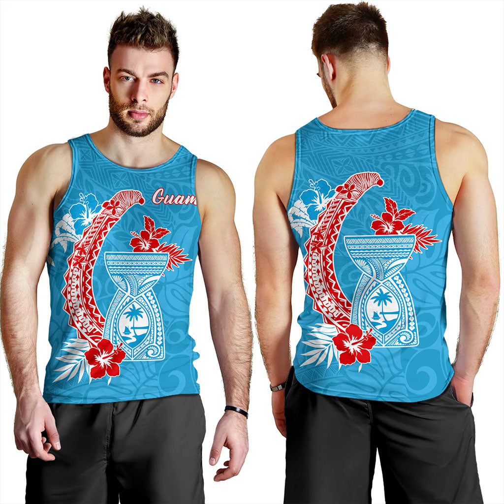 Guam Tank Top Hook With Latte Stone Hibiscus Tropical Blue