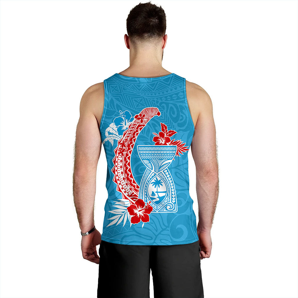 Guam Tank Top Hook With Latte Stone Hibiscus Tropical Blue