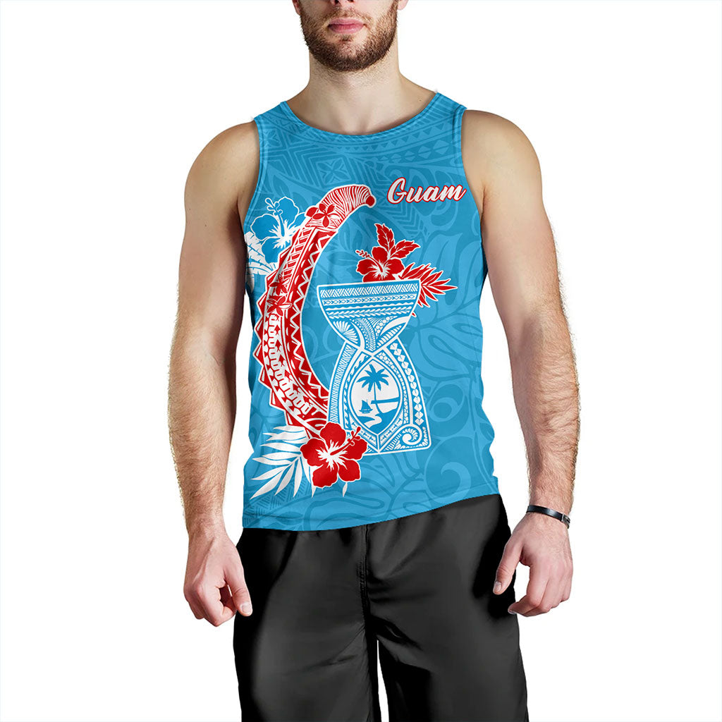 Guam Tank Top Hook With Latte Stone Hibiscus Tropical Blue
