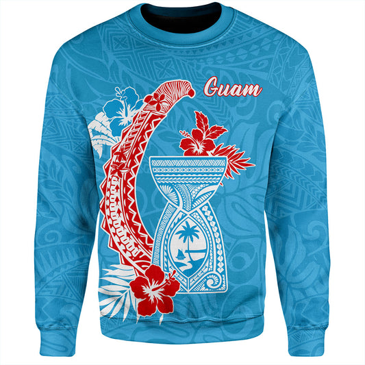 Guam Sweatshirt Hook With Latte Stone Hibiscus Tropical Blue