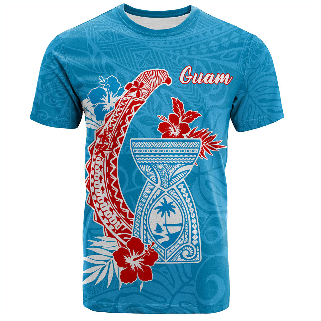 Guam T-Shirt Hook With Latte Stone Hibiscus Tropical Blue