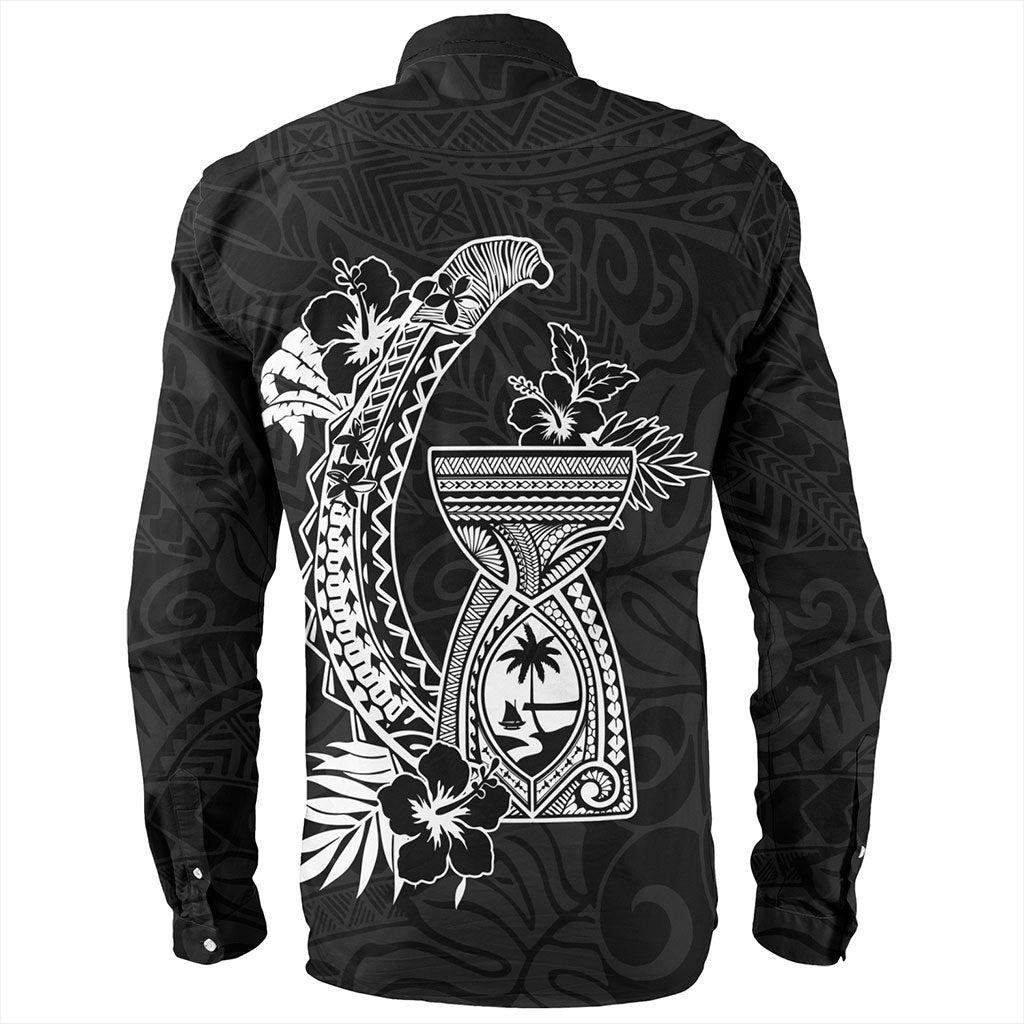 Guam Long Sleeve Shirt Hook With Latte Stone Hibiscus Tropical