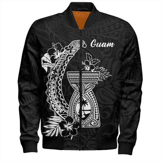 Guam Bomber Jacket Hook With Latte Stone Hibiscus Tropical