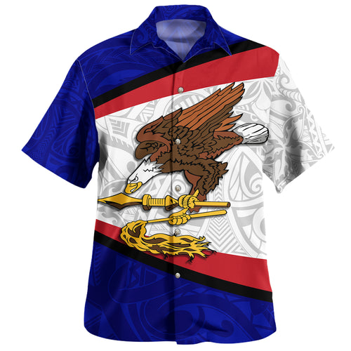 American Samoa Hawaiian Shirt - American Samoa Polynesian Flag With Coat Of Arms