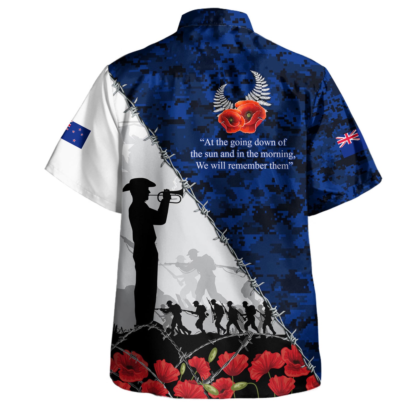 New Zealand Hawaiian Shirt Anzac Day Poppy Flower And Barbed Wire