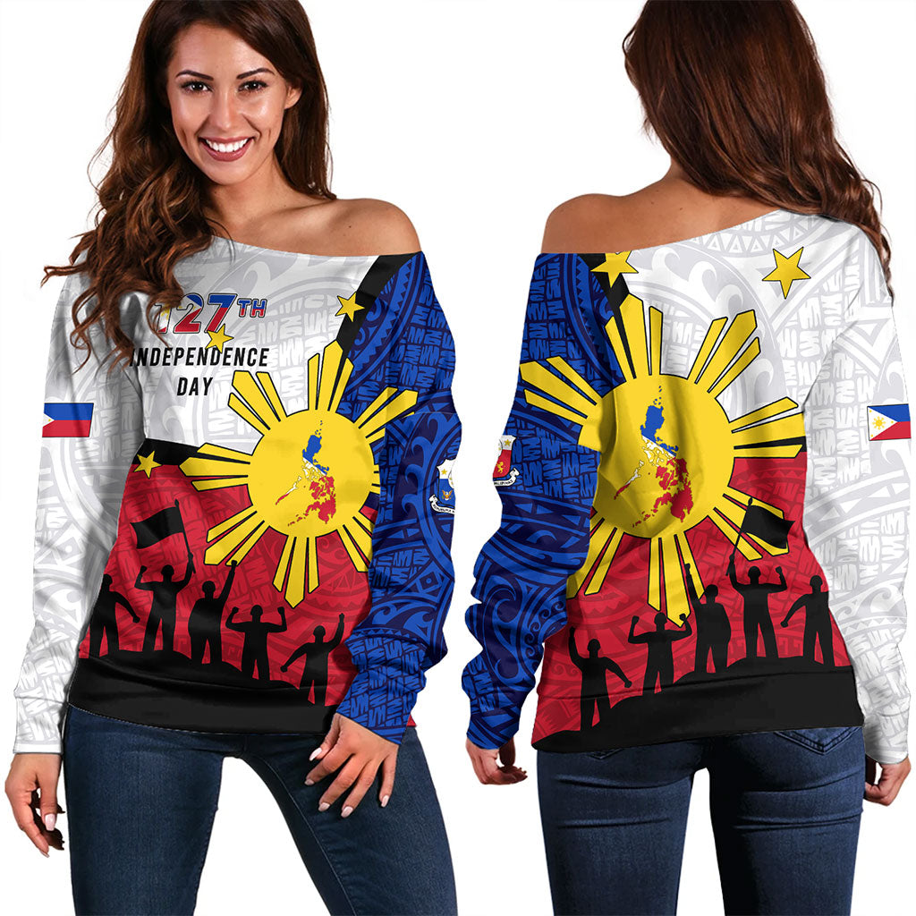 Philippines Filipinos Off Shoulder Sweatshirt Independence Day Polynesian Style