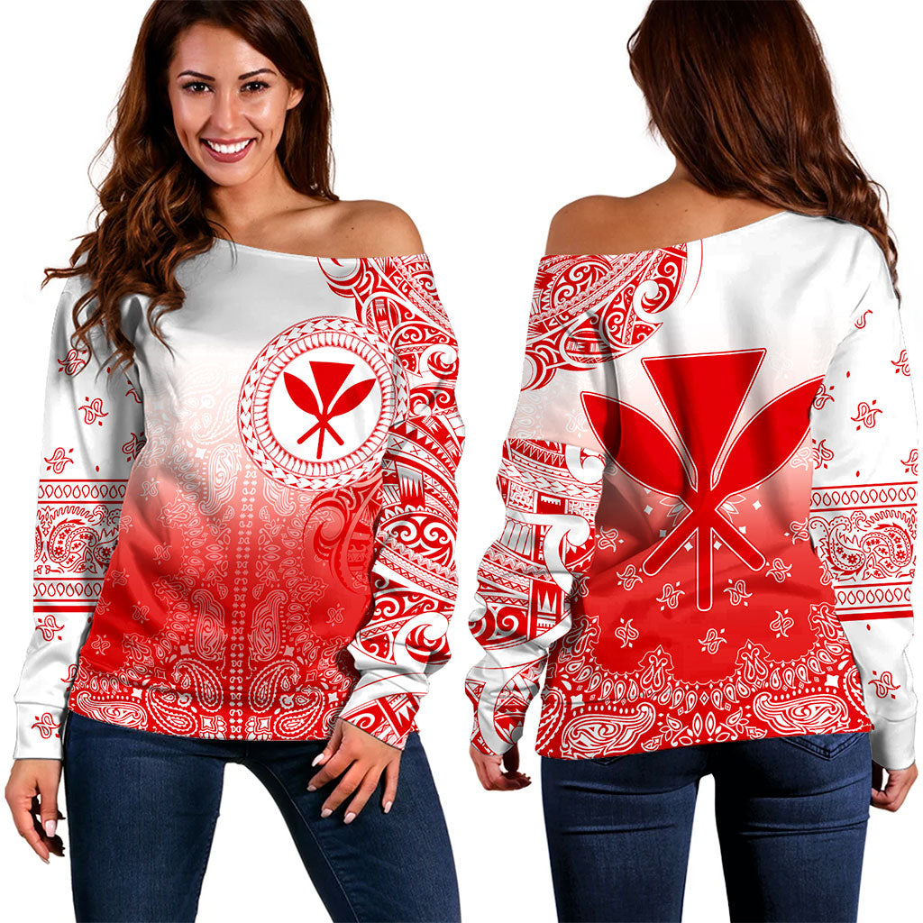 Hawaii Off Shoulder Sweatshirt Custom Kanaka Paisley Style