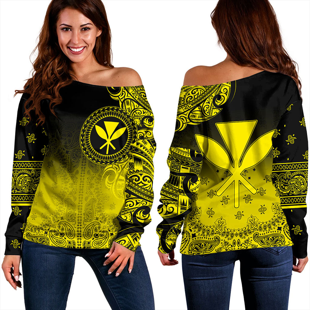 Hawaii Off Shoulder Sweatshirt Custom Kanaka Paisley Style