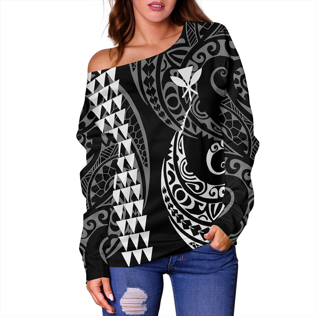 Hawaii Off Shoulder Sweatshirt Kanaka Kakau Style Ver.1