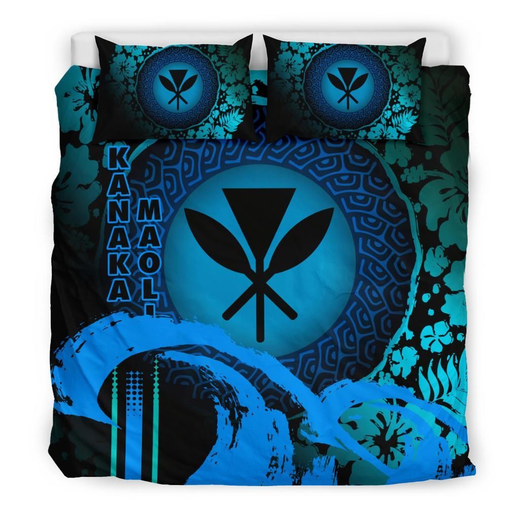 Kanaka Maoli Duvet Cover Set - Hibiscus And Wave Special Navy